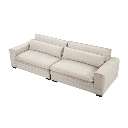 Beige 104.72'' Contemporary 4-Seater Fabric Sofa with Wooden Legs - Sleek and Durable Design for Apartments and Offices