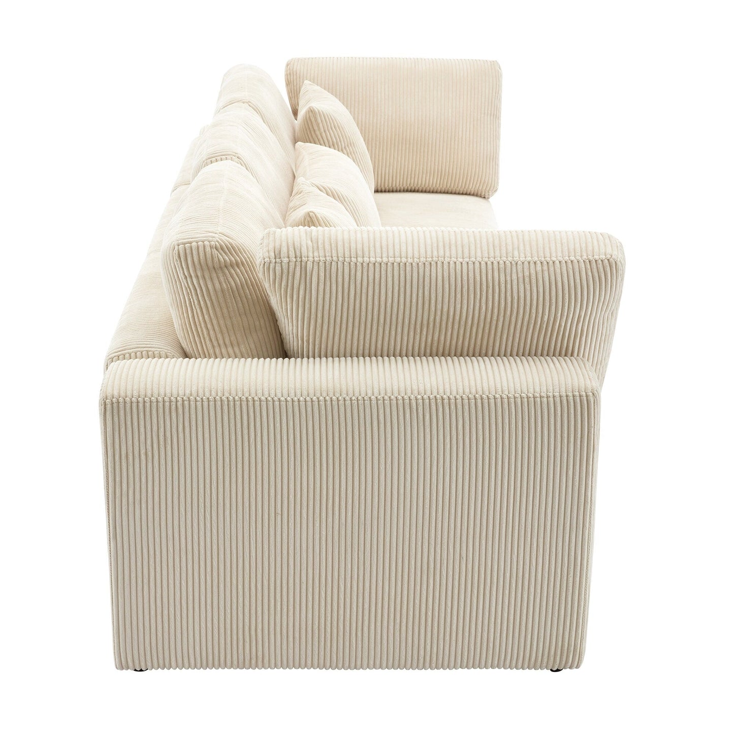 Beige 105 Corduroy Upholstered 3-seater Sofa with Removable Back Cushions and 5 Pillows for Living Room