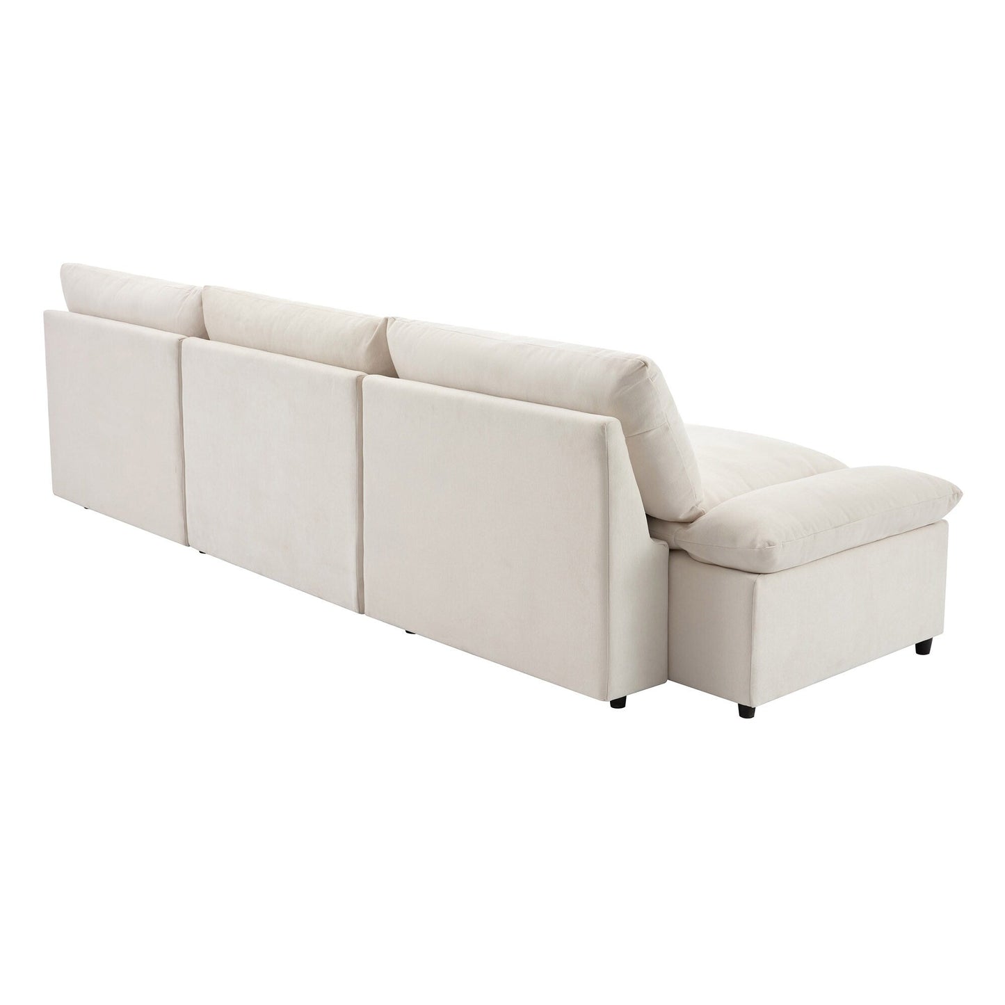 Beige 119.5 Large Polyester 3-seater Sofa with 2 Storage Units and Rubber Wood Legs for Living Room