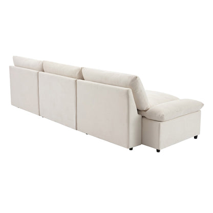 Beige 119.5 Large Polyester 3-seater Sofa with 2 Storage Units and Rubber Wood Legs for Living Room