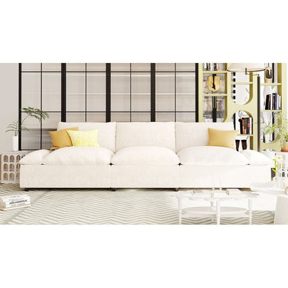 Beige 119.5 Large Polyester 3-seater Sofa with 2 Storage Units and Rubber Wood Legs for Living Room