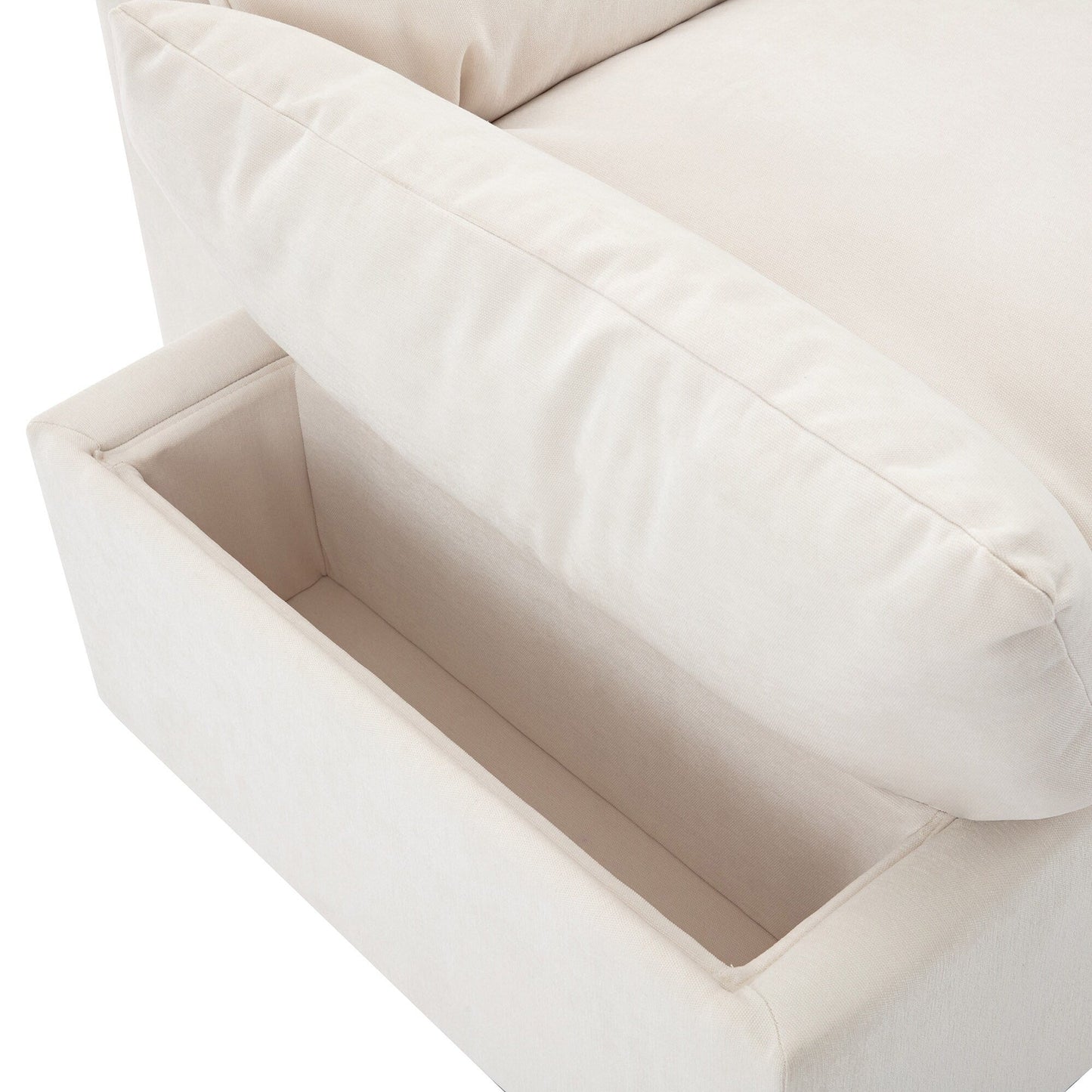 Beige 119.5 Large Polyester 3-seater Sofa with 2 Storage Units and Rubber Wood Legs for Living Room