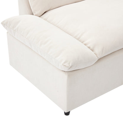Beige 119.5 Large Polyester 3-seater Sofa with 2 Storage Units and Rubber Wood Legs for Living Room