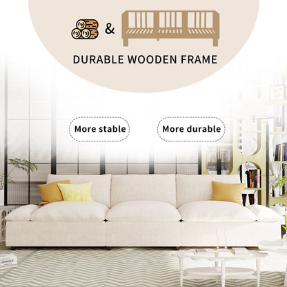 Beige 119.5 Large Polyester 3-seater Sofa with 2 Storage Units and Rubber Wood Legs for Living Room