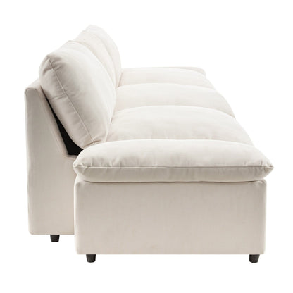 Beige 119.5 Large Polyester 3-seater Sofa with 2 Storage Units and Rubber Wood Legs for Living Room