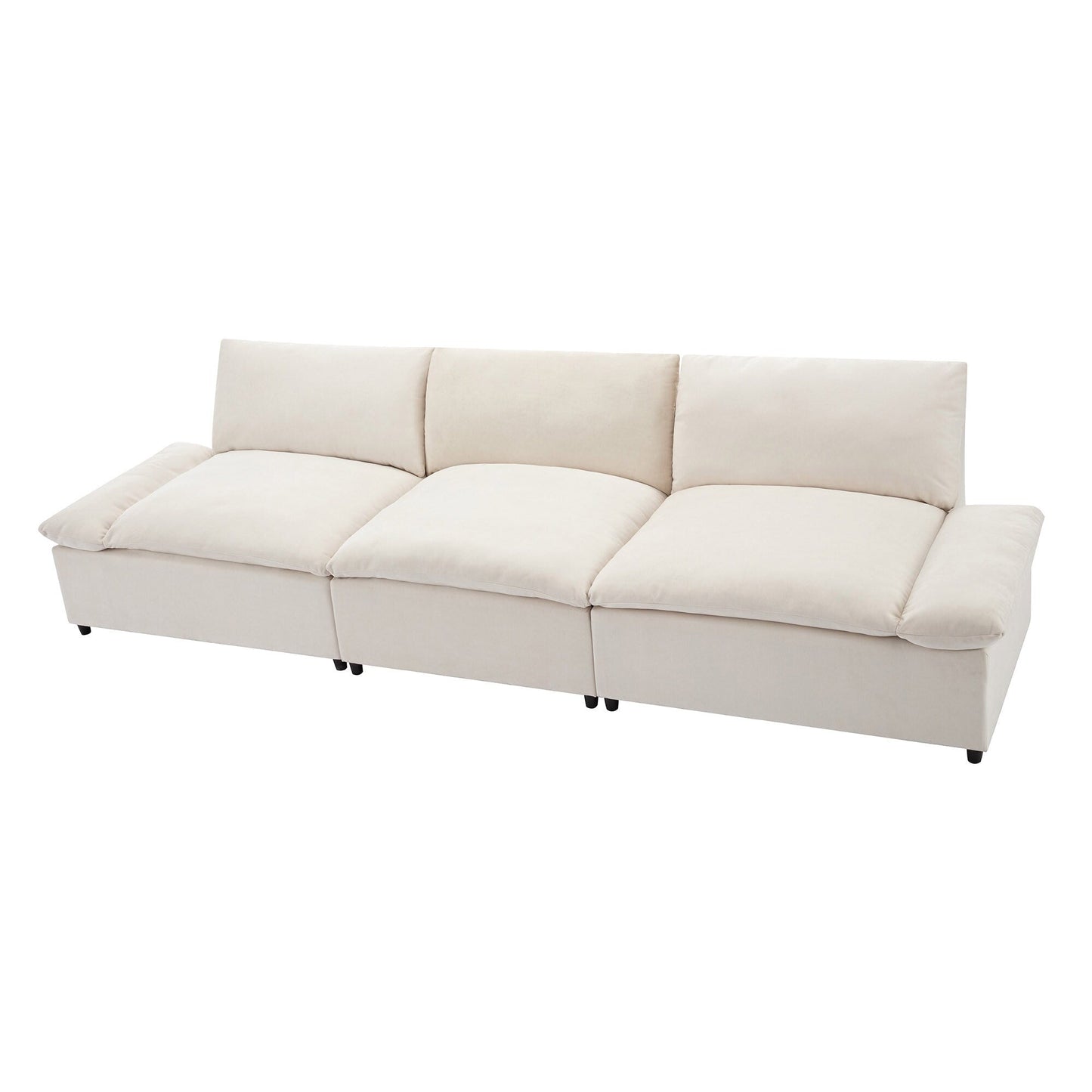 Beige 119.5 Large Polyester 3-seater Sofa with 2 Storage Units and Rubber Wood Legs for Living Room
