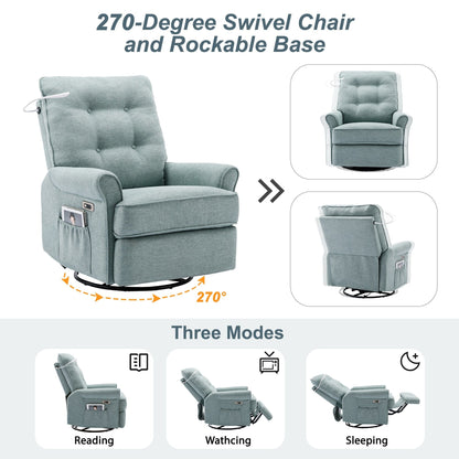 Beige 270Â° Swivel Recliner with USB Charging Ports, Touch Lamp, Rocking Base, and Side Storage Pocket
