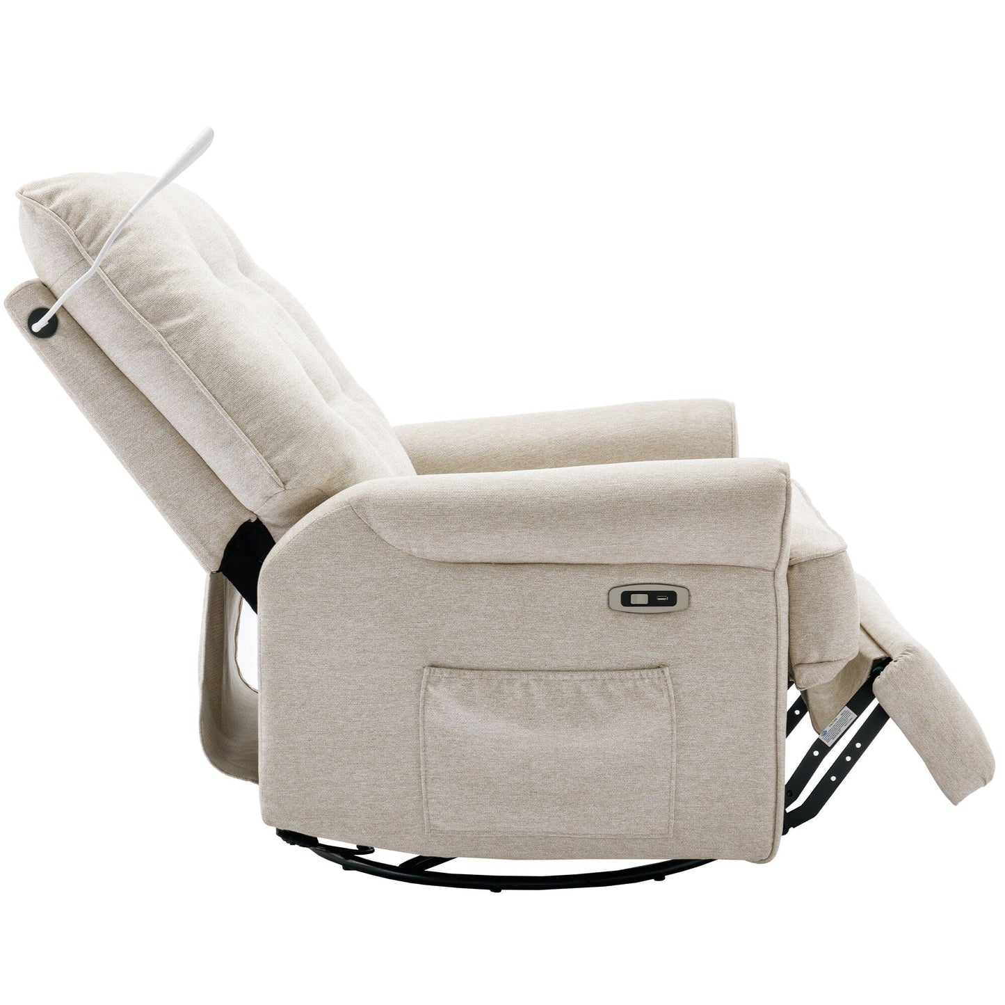 Beige 270Â° Swivel Recliner with USB Charging Ports, Touch Lamp, Rocking Base, and Side Storage Pocket