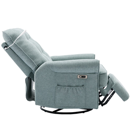 Beige 270Â° Swivel Recliner with USB Charging Ports, Touch Lamp, Rocking Base, and Side Storage Pocket