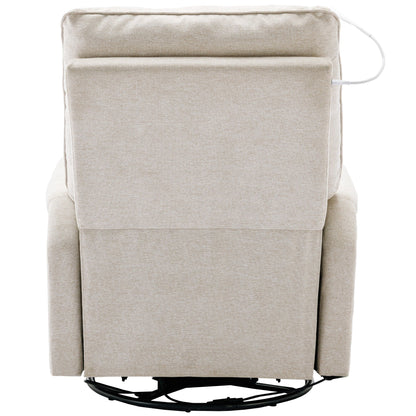 Beige 270Â° Swivel Recliner with USB Charging Ports, Touch Lamp, Rocking Base, and Side Storage Pocket