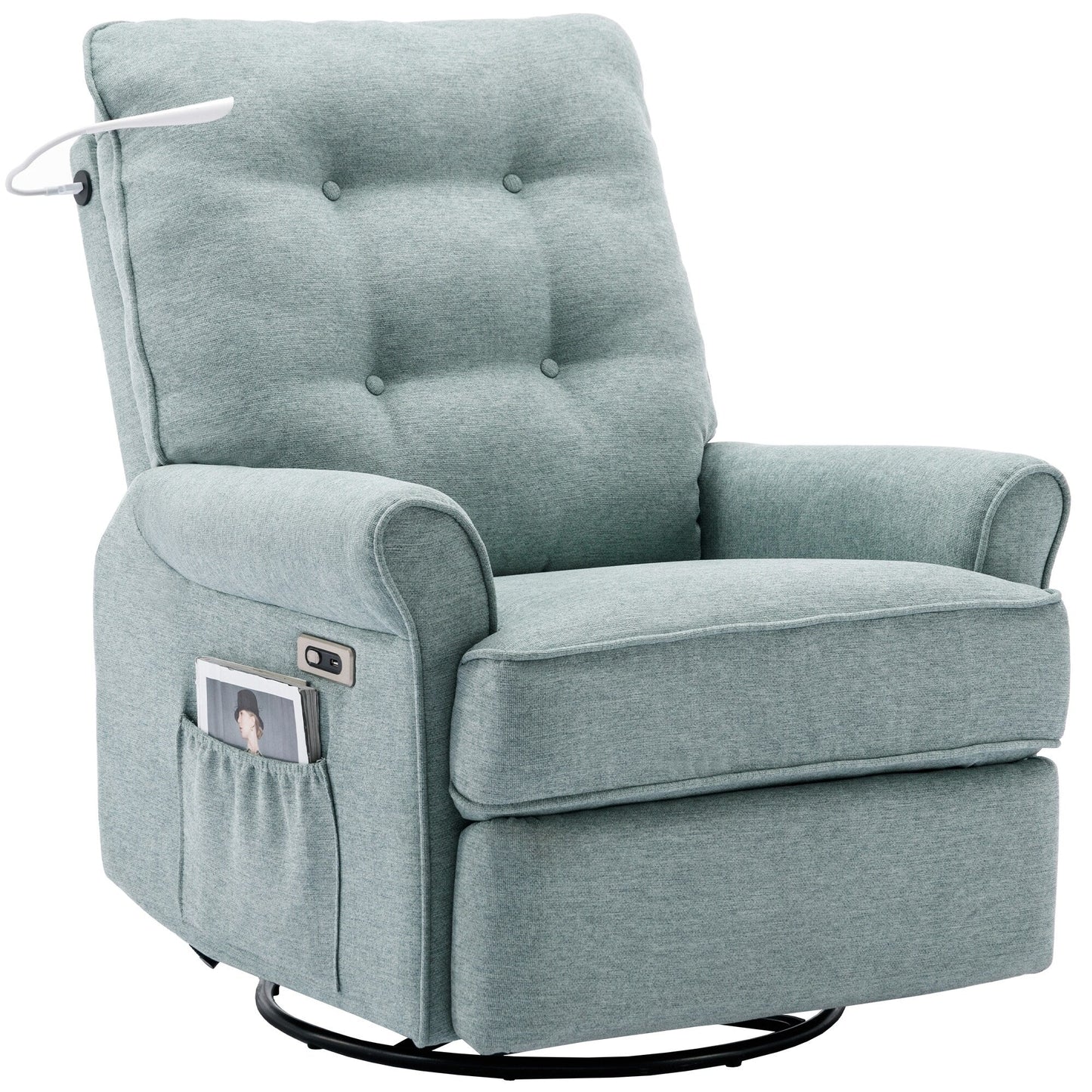 Beige 270Â° Swivel Recliner with USB Charging Ports, Touch Lamp, Rocking Base, and Side Storage Pocket