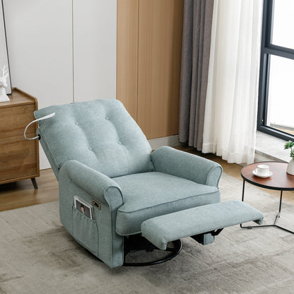 Beige 270Â° Swivel Recliner with USB Charging Ports, Touch Lamp, Rocking Base, and Side Storage Pocket