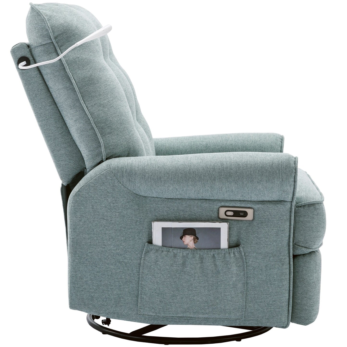 Beige 270Â° Swivel Recliner with USB Charging Ports, Touch Lamp, Rocking Base, and Side Storage Pocket
