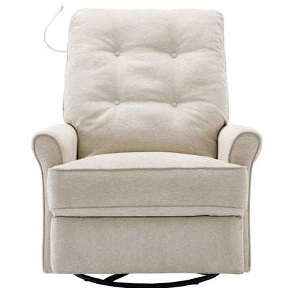 Beige 270Â° Swivel Recliner with USB Ports, Rocking Base, Side Pocket, and Touch Lamp for Home Use