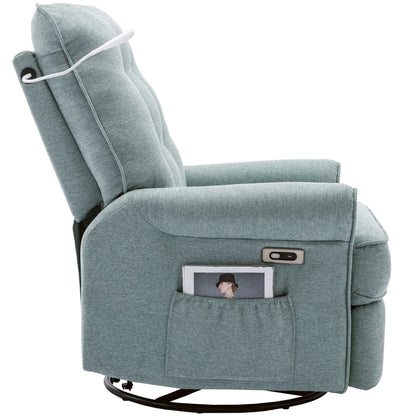 Beige 270Â° Swivel Recliner with USB Ports, Rocking Base, Side Pocket, and Touch Lamp for Home Use