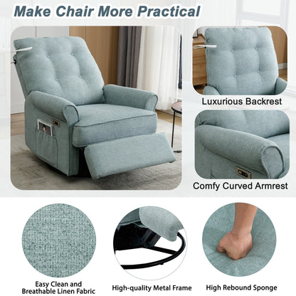 Beige 270Â° Swivel Recliner with USB Ports, Rocking Base, Side Pocket, and Touch Lamp for Home Use