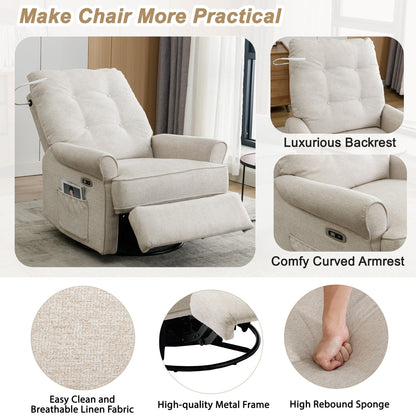 Beige 270Â° Swivel Recliner with USB Ports, Rocking Base, Side Pocket, and Touch Lamp for Home Use