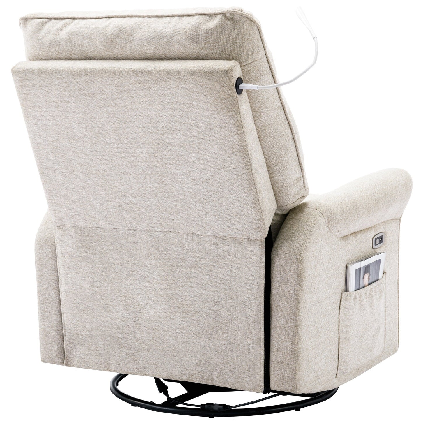 Beige 270Â° Swivel Recliner with USB Ports, Rocking Base, Side Pocket, and Touch Lamp for Home Use