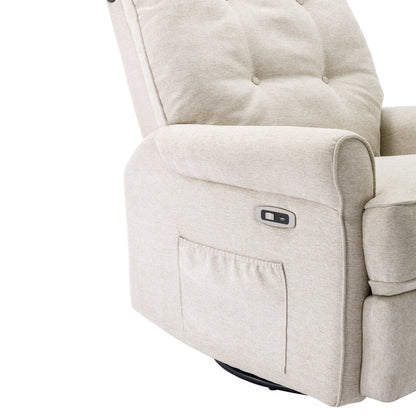Beige 270Â° Swivel Recliner with USB Ports, Rocking Base, Side Pocket, and Touch Lamp for Home Use