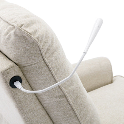 Beige 270Â° Swivel Recliner with USB Ports, Rocking Base, Side Pocket, and Touch Lamp for Home Use