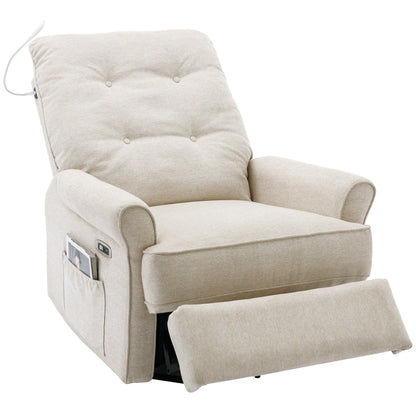 Beige 270° Swivel Recliner with USB, Rocking Base, and Side Pocket