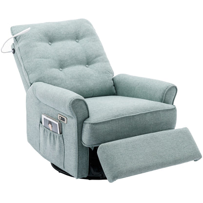 Beige 270° Swivel Recliner with USB, Rocking Base, and Side Pocket