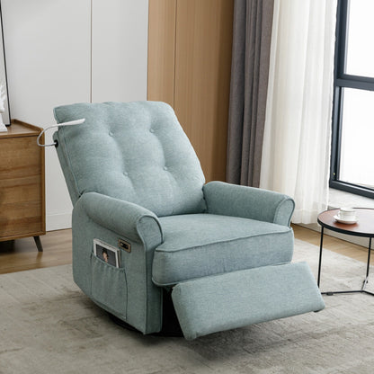 Beige 270° Swivel Recliner with USB, Rocking Base, and Side Pocket