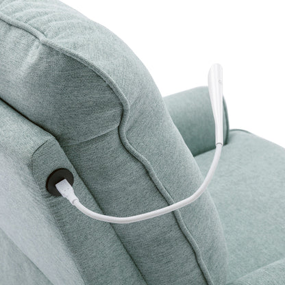 Beige 270° Swivel Recliner with USB, Rocking Base, and Side Pocket
