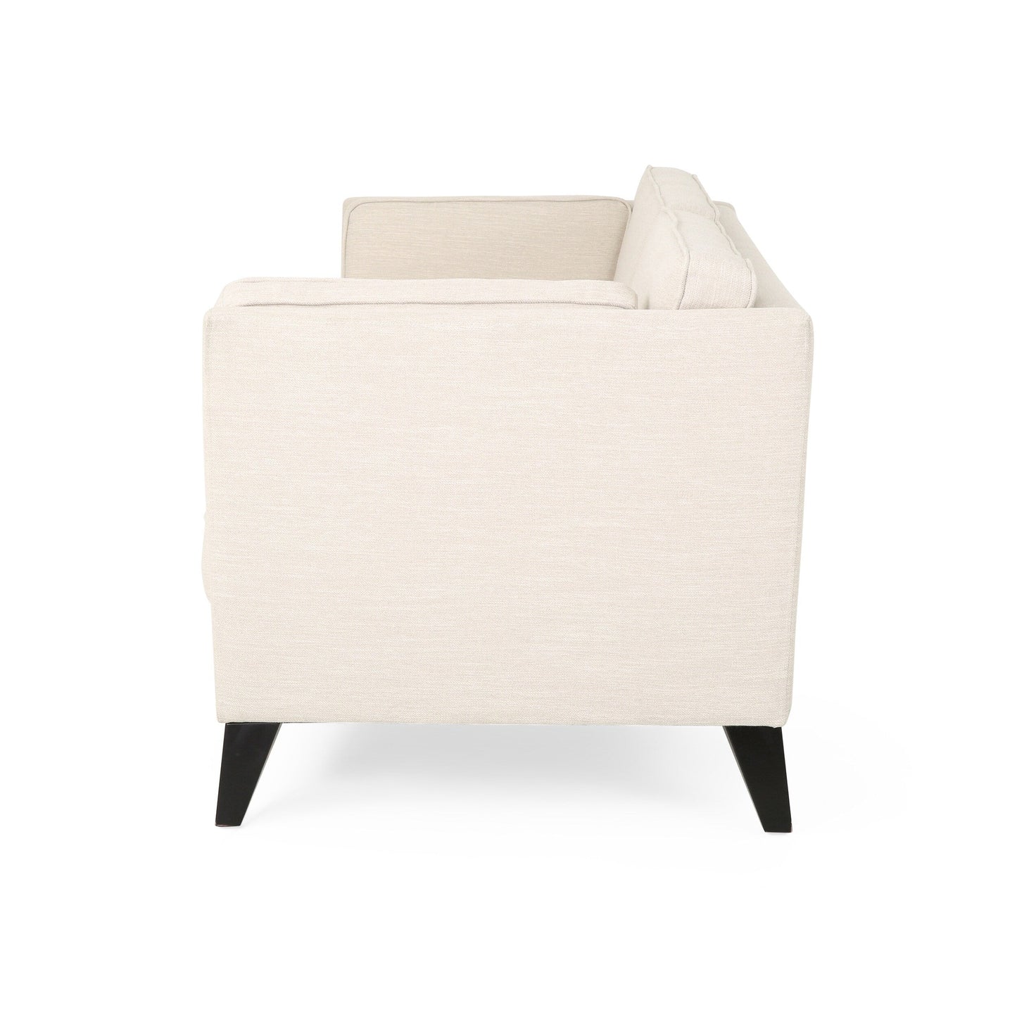 Beige 3-seater Sofa with Birch Wood Legs and Side Pillows