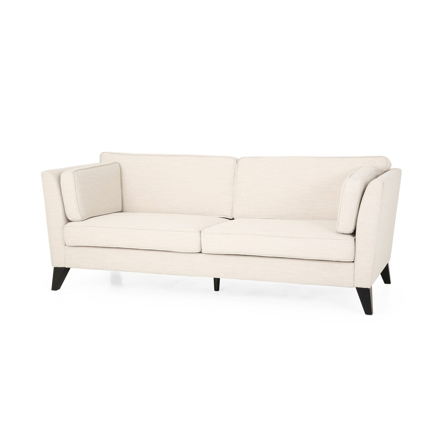 Beige 3-seater Sofa with Birch Wood Legs and Side Pillows
