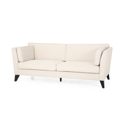 Beige 3-seater Sofa with Birch Wood Legs and Side Pillows