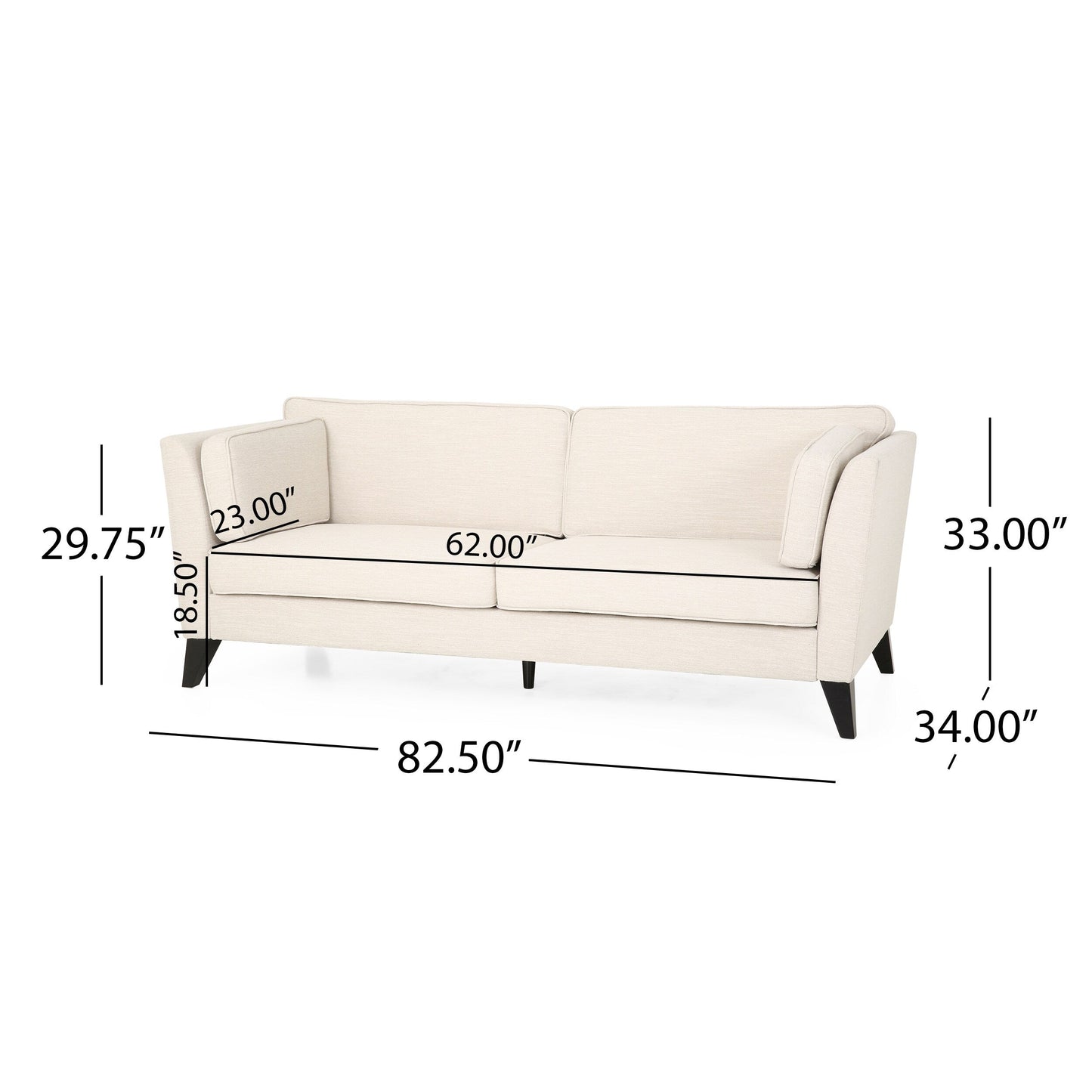 Beige 3-seater Sofa with Birch Wood Legs and Side Pillows