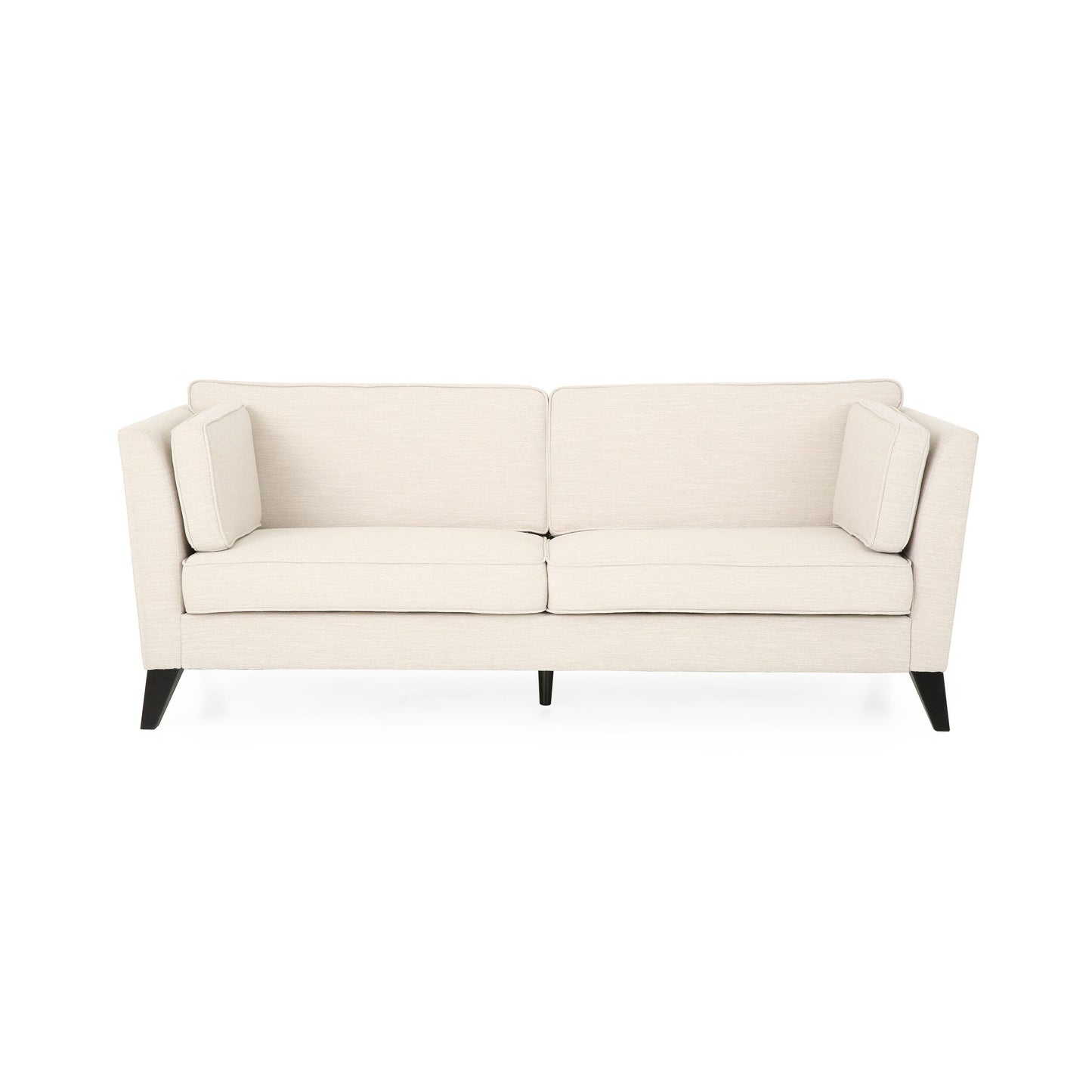 Beige 3-seater Sofa with Birch Wood Legs and Side Pillows