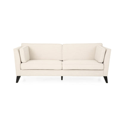 Beige 3-seater Sofa with Birch Wood Legs and Side Pillows