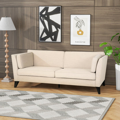 Beige 3-seater Sofa with Birch Wood Legs and Side Pillows