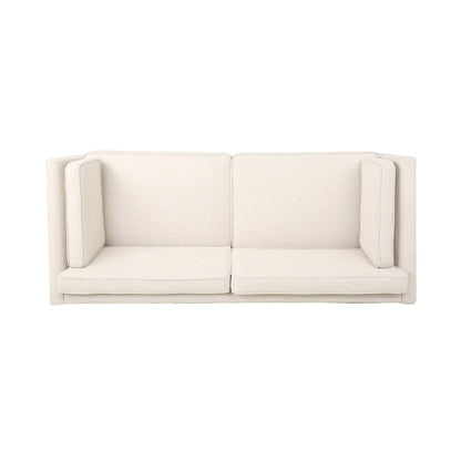 Beige 3-seater Sofa with Birch Wood Legs and Side Pillows