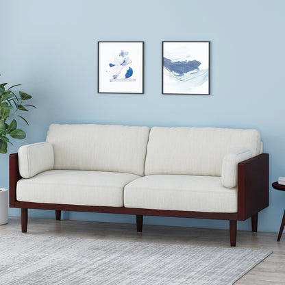 Beige 3-seater Sofa with Wood Legs and Exposed Frame