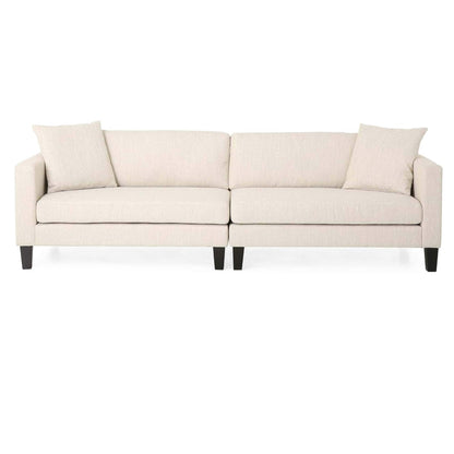 Beige 3-seater Sofa with Wood Legs and Two Pillows