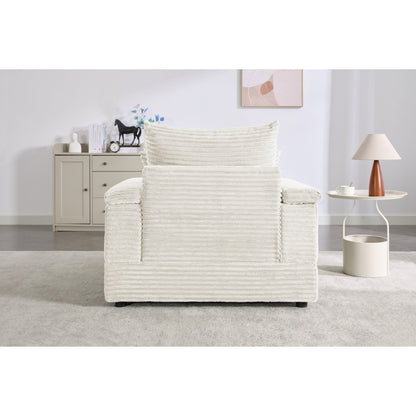 Beige 42.52 Corduroy Single Deep Seat Sofa with Removable Ottoman, Storage Armrest, 2 Toss Pillows