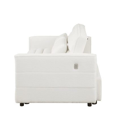 Beige 55.12 Boucle Loveseat Convertible Pull-Out Sofa Bed with Adjustable Back and 2 Waist Pillows for Living Room