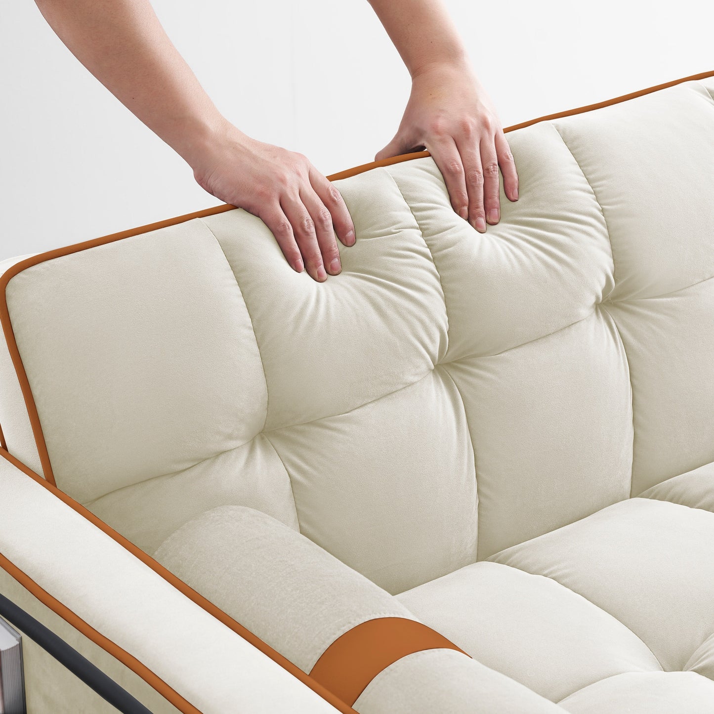 Beige 55'' Velvet Convertible 2-Seater Sleeper Sofa with Adjustable Recline, Pull-Out Bed, Side Pockets, and Phone Holder
