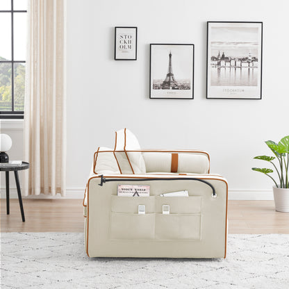 Beige 55'' Velvet Convertible 2-Seater Sleeper Sofa with Adjustable Recline, Pull-Out Bed, Side Pockets, and Phone Holder