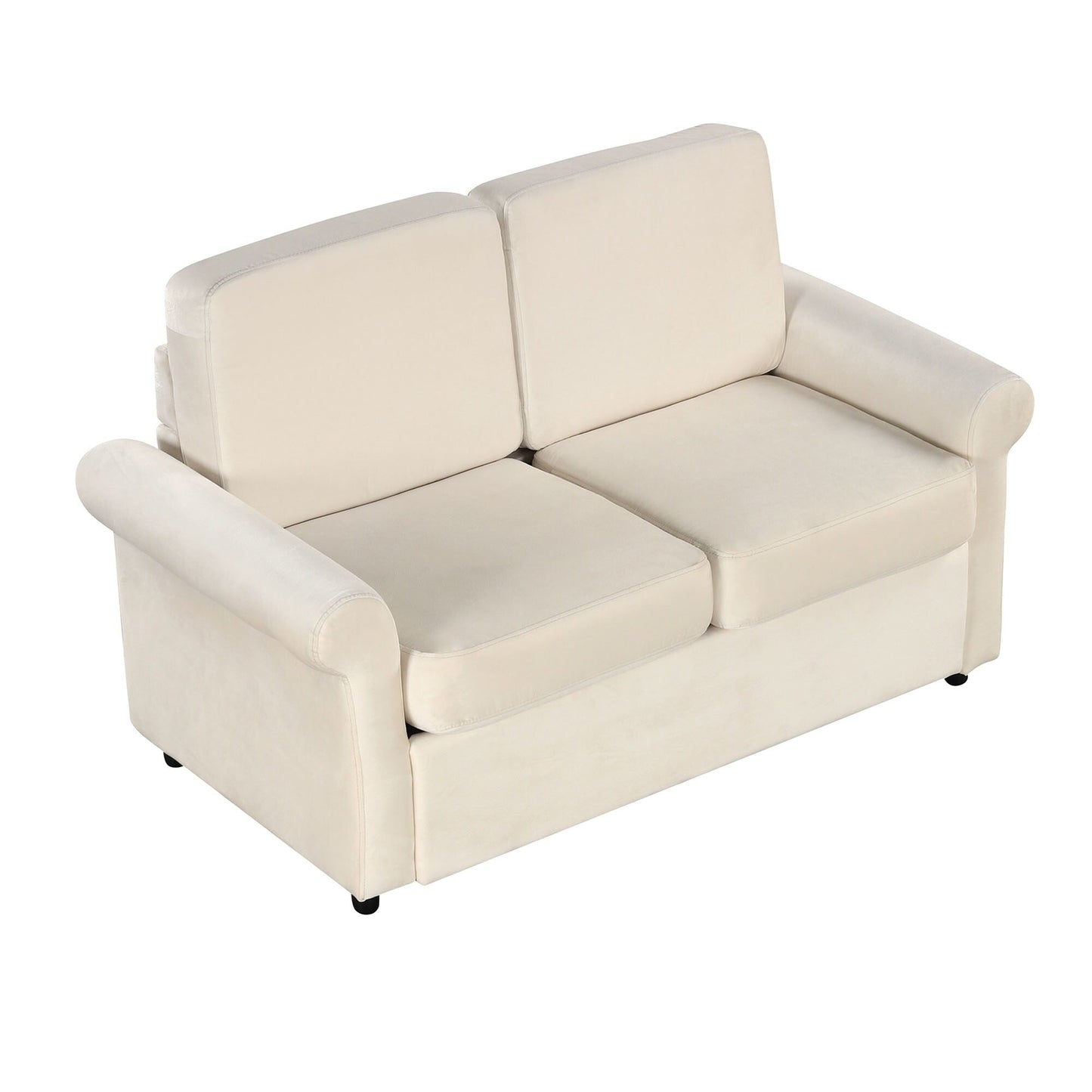 Beige 57.4 2-in-1 Velvet Loveseat Pull Out Sofa Bed with Premium Twin Size Mattress Pad and Two USB Ports
