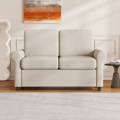 Beige 57.4 2-in-1 Velvet Loveseat Pull Out Sofa Bed with Premium Twin Size Mattress Pad and Two USB Ports
