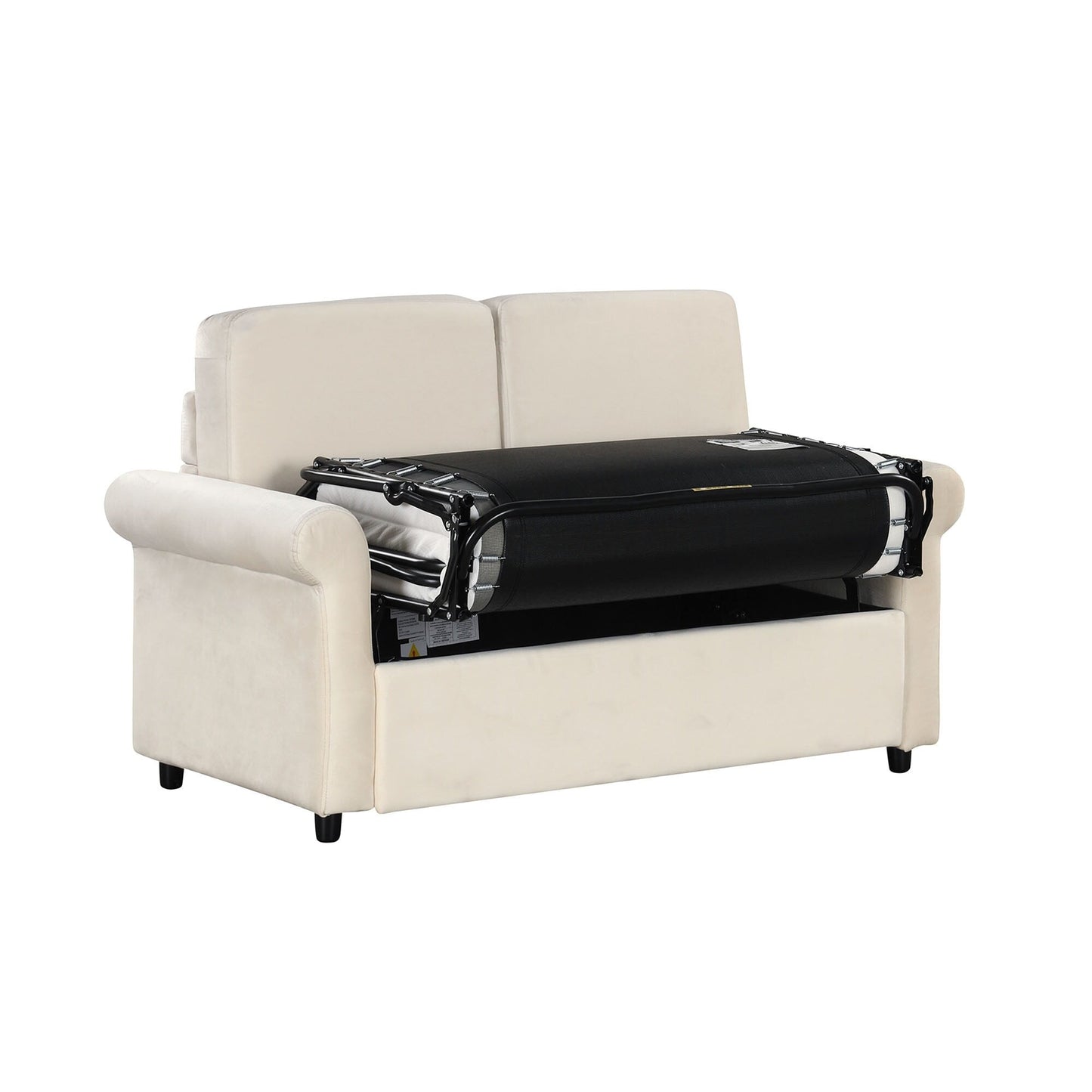 Beige 57.4 2-in-1 Velvet Loveseat Pull Out Sofa Bed with Premium Twin Size Mattress Pad and Two USB Ports