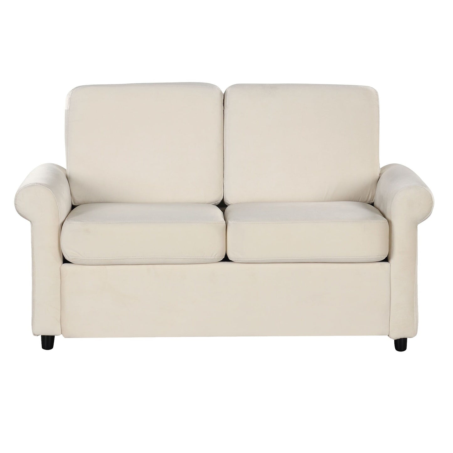 Beige 57.4 2-in-1 Velvet Loveseat Pull Out Sofa Bed with Premium Twin Size Mattress Pad and Two USB Ports