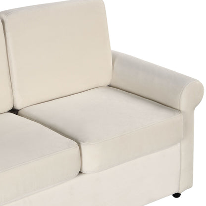 Beige 57.4 2-in-1 Velvet Loveseat Pull Out Sofa Bed with Premium Twin Size Mattress Pad and Two USB Ports