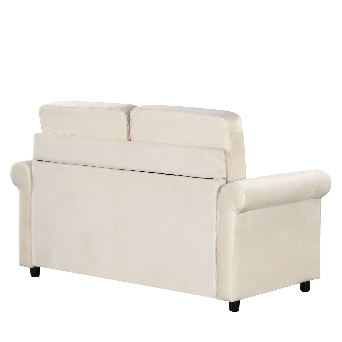 Beige 57.4 2-in-1 Velvet Loveseat Pull Out Sofa Bed with Premium Twin Size Mattress Pad and Two USB Ports