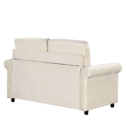 Beige 57.4 2-in-1 Velvet Loveseat Pull Out Sofa Bed with Premium Twin Size Mattress Pad and Two USB Ports