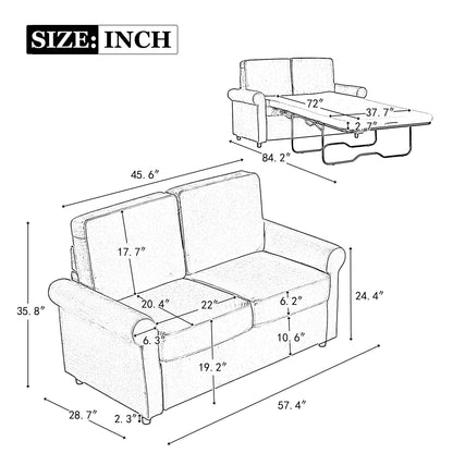 Beige 57.4 2-in-1 Velvet Loveseat Pull Out Sofa Bed with Premium Twin Size Mattress Pad and Two USB Ports